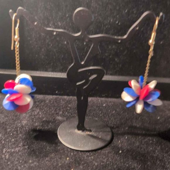 Vintage Faceted Red, White and Blue Beaded Dangle Earrings for Pierced Ears - Picture 1 of 6